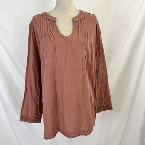 Anthropologie Forever that Girl V neck Tunic Top Cotton LARGE NEW Lace Trim